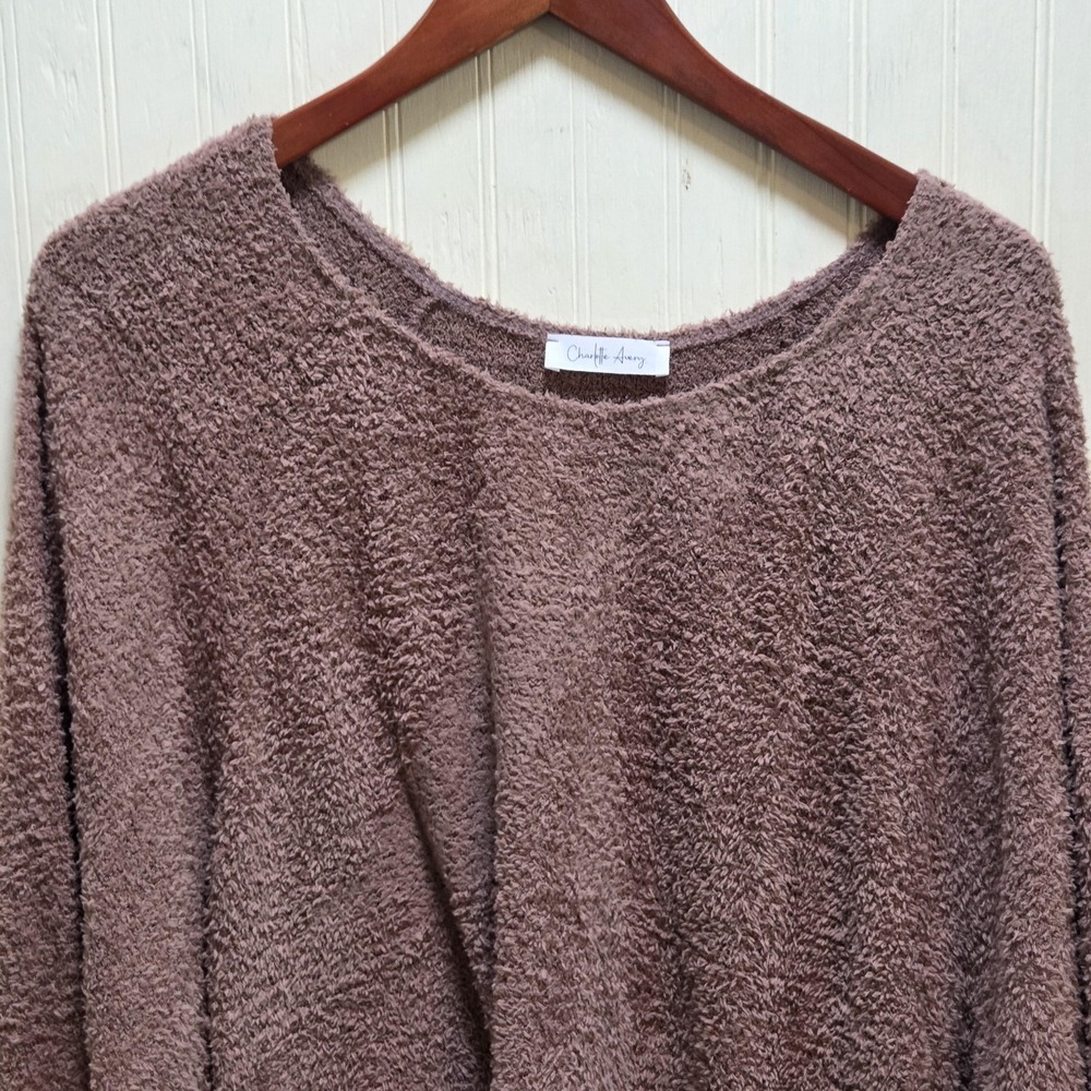 Charlotte Avery Sweater Womens One Size Brown Boat Neck Fuzzy Knit Pullover